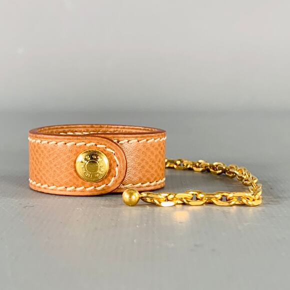 HERMES Tan Gold Chain Link Leather Glove Holder Ring - Picture 1 of 5